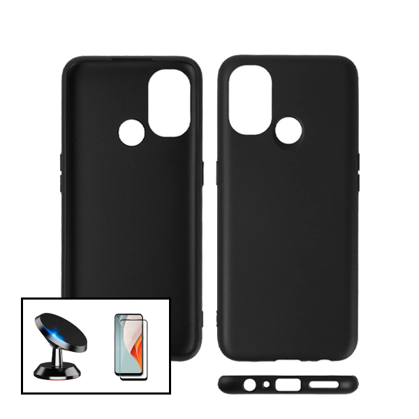 Kit Vidro Premium Full Cover + Capa Silicone Líquido + Suporte Magnético de Carro para OnePlus Nord N100