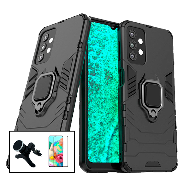 Kit Vidro Premium Full Cover + Capa 3X1 Military Defender + Suporte Magnético de Carro Reforçado para Samsung Galaxy A72 5G