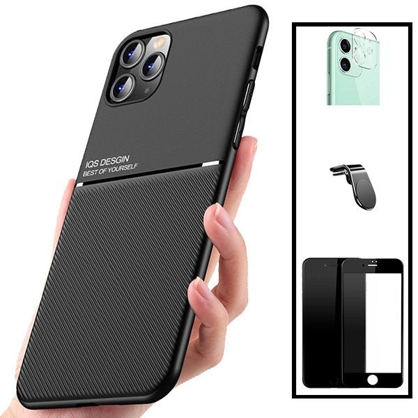 Kit Capa Magnetic Lux + 5D Full Cover + Película de Câmara Traseira + Suporte Magnético L Safe Driving para Apple iPhone 7 / 8 / SE 2020 / SE 2022