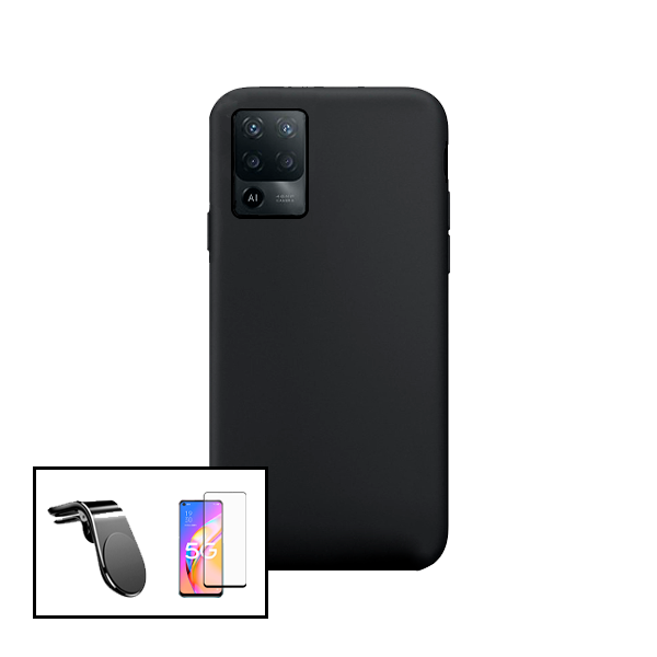 Kit Vidro Premium Full Cover + Capa Silicone Líquido + Suporte Magnético L Safe Driving Carro para Oppo A94