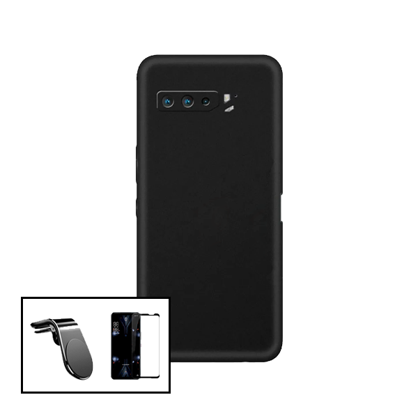 Kit Vidro Premium Full Cover + Capa Silicone Líquido + Suporte Magnético L Safe Driving Carro para Asus ROG Phone 5