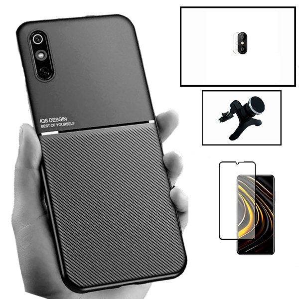 Kit Capa Magnetic Lux + 5D Full Cover + Película de Câmara + Suporte Magnético de Carro Reforçado para Xiaomi Redmi 9A Sport