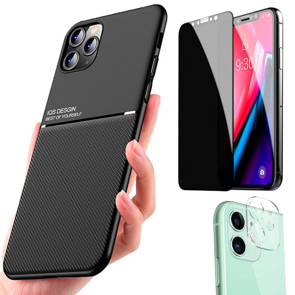Kit Capa Magnetic Lux + Anti-Spy 5D Full Cover + Película de Câmara Traseira para Apple iPhone 12