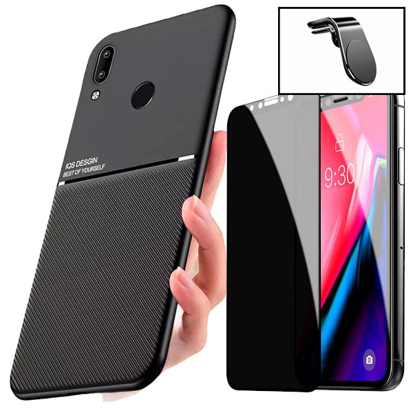 Kit Película Hydrogel Full Cover Frente + Capa Magnetic Military Defender Slide Window Anti-Impacto para Samsung Galaxy A55 5G - Preto