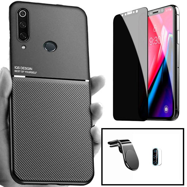 Kit Película Hydrogel Full Cover Frente + Capa 3X1 Military Defender + Suporte Magnético L Safe Driving Carro para Xiaomi Redmi Note 13 - Preto