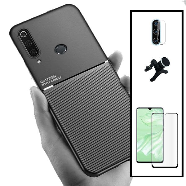 Kit Capa Magnetic Lux + 5D Full Cover + Película de Câmara Traseira + Suporte Magnético de Carro Reforçado para Huawei P30 Lite New Edition