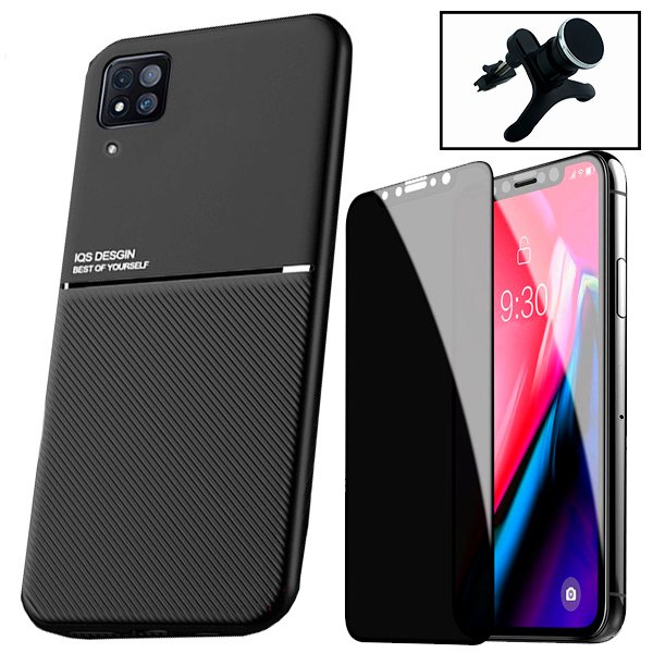 Kit Película Hydrogel Full Cover Frente + Capa Magnetic Military Defender Slide Window Anti-Impacto + Suporte Magnético de Carro para Xiaomi Redmi 12C - Preto