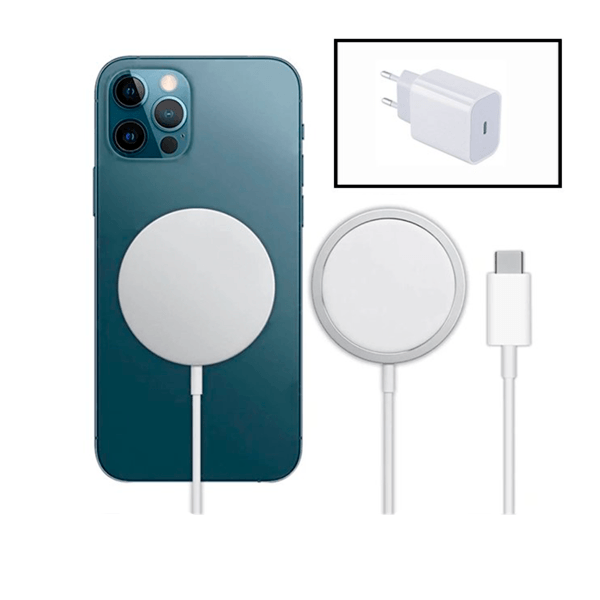 Kit Base Carregador Type C FastCharge 20W + Magnetic Wireless Fast Charger para Apple iPhone 15 Pro Branco