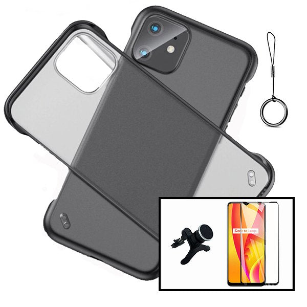 Kit Vidro Premium Full Cover + Capa Invisible Bumper + Suporte Magnético de Carro Reforçado para Realme C15