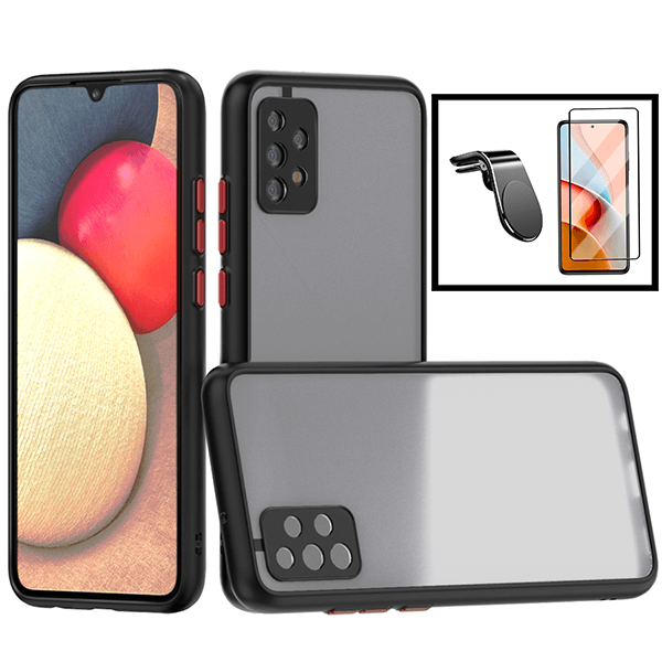 Kit Capa Anti Choque Camera Protection + Película 5D Full Cover + Suporte Magnético L Safe Driving Carro para Samsung Galaxy A32 5G - Preto