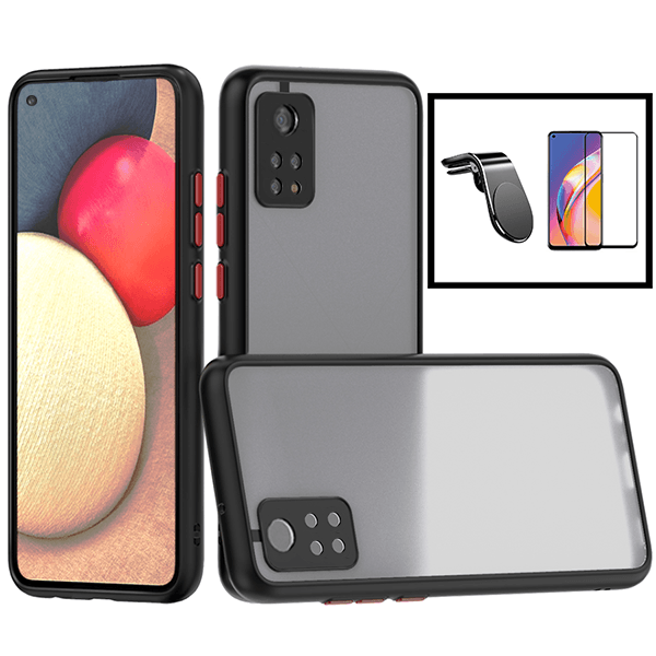 Kit Capa Anti Choque Camera Protection + Película 5D Full Cover + Suporte Magnético L Safe Driving Carro para Xiaomi Mi 10T Pro - Preto