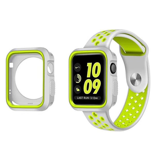 Kit Capa Military DoubleColor + Bracelete SportyStyle para Apple Watch Series 3 - 42mm - Cinza / Verde Fluorescente