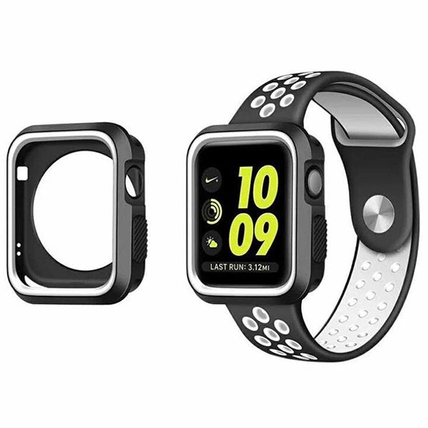 Kit Capa Military DoubleColor + Bracelete SportyStyle para Apple Watch Series 7 - 45mm - Preto / Branco