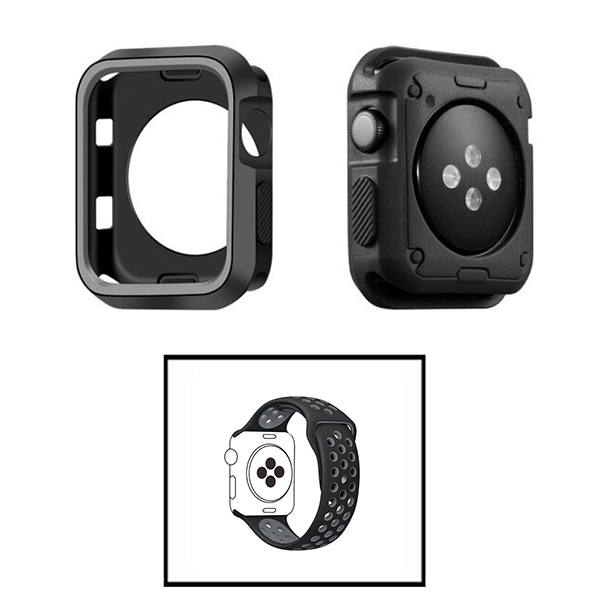 Kit Capa Military DoubleColor + Bracelete SportyStyle para Apple Watch Series 6 - 40mm - Preto / Cinza
