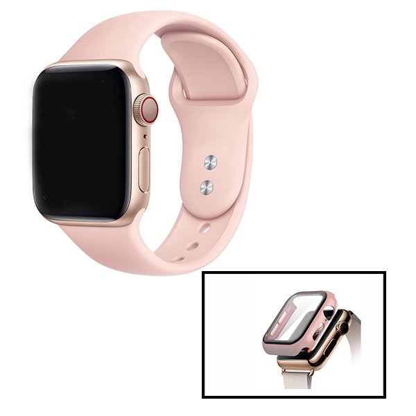 Kit Capa Anti-Impacto + Bracelete SmoothSilicone para Apple Watch Series 5 - 44mm - Rosa