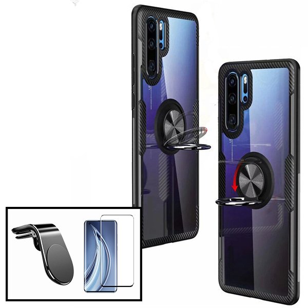 Kit Capa 3x1 Clear Armor + Vidro Premium Full Cover + Suporte Magnético L Safe Driving Carro para Huawei P30