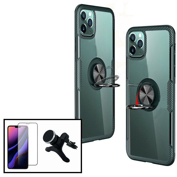 Kit Capa 3x1 Clear Armor + Vidro Premium Full Cover + Suporte Magnético de Carro Reforçado para Apple iPhone XS Max