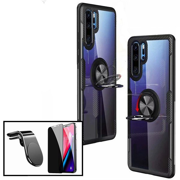 Kit Película 5D Anti-Spy + Capa 3x1 Clear Armor + Suporte Magnético L Safe Driving Carro para Huawei Honor 8X