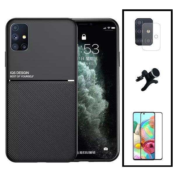 Kit Capa Magnetic Lux + 5D Full Cover + Película de Câmara Traseira + Suporte Magnético de Carro Reforçado para Samsung Galaxy M51