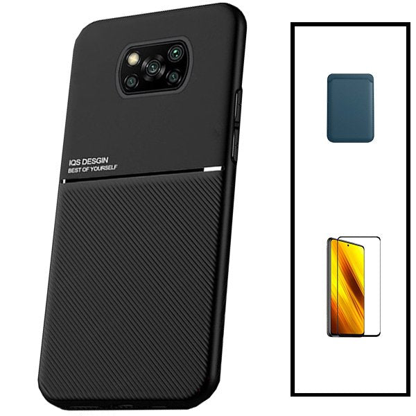 Kit Capa Magnetic Lux + Magnetic Wallet Azul + 5D Full Cover para Xiaomi Poco X3 Pro