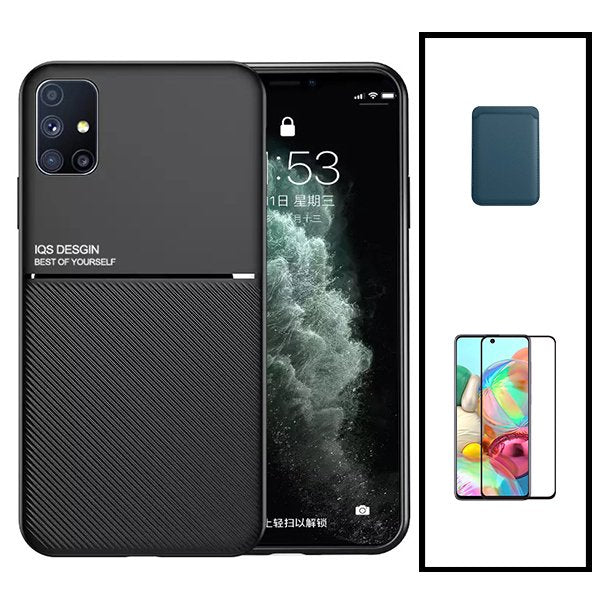 Kit Capa Magnetic Lux + Magnetic Wallet Azul + 5D Full Cover para Samsung Galaxy A51 5G