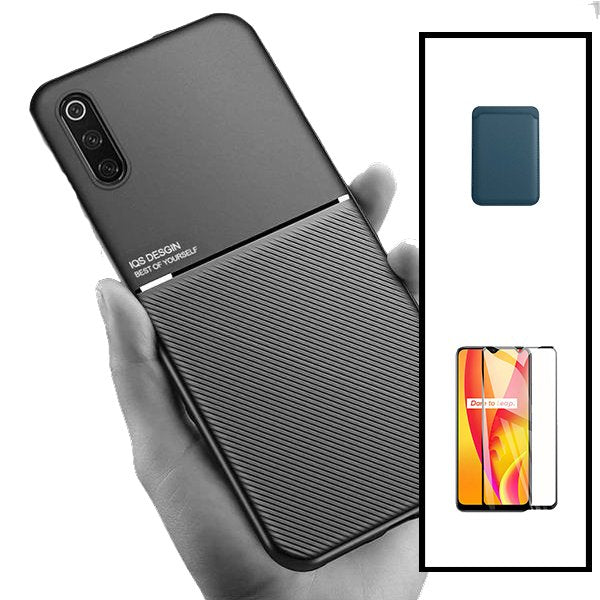 Kit Capa Magnetic Lux + Magnetic Wallet Azul + 5D Full Cover para Samsung Galaxy A30s
