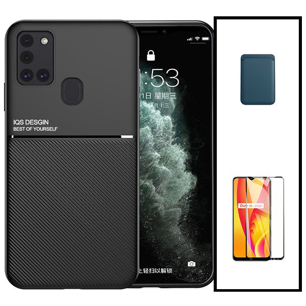 Kit Capa Magnetic Lux + Magnetic Wallet Azul + 5D Full Cover para Samsung Galaxy M21
