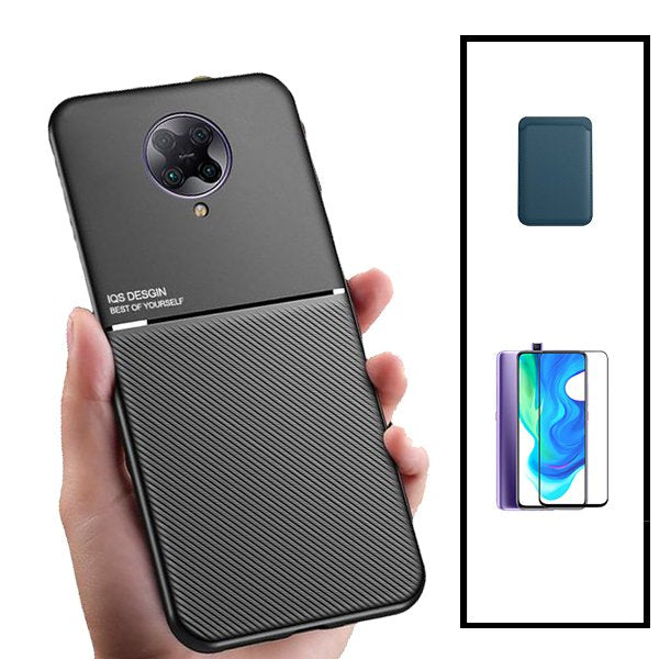 Kit Capa Magnetic Lux + Magnetic Wallet Azul + 5D Full Cover para Xiaomi Redmi K30 Ultra