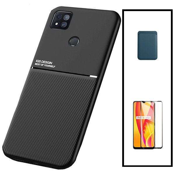 Kit Capa Magnetic Lux + Magnetic Wallet Azul + 5D Full Cover para Xiaomi Poco C31