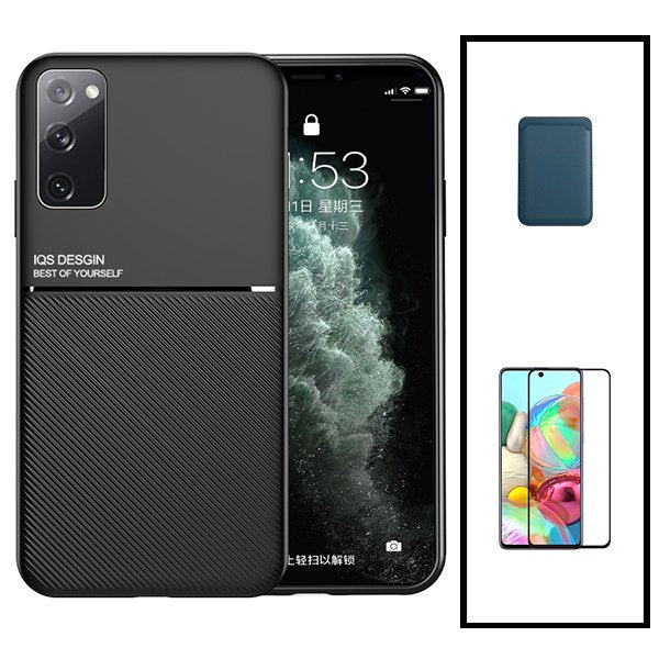 Kit Capa Magnetic Lux + Magnetic Wallet Azul + 5D Full Cover para Samsung Galaxy Note 20