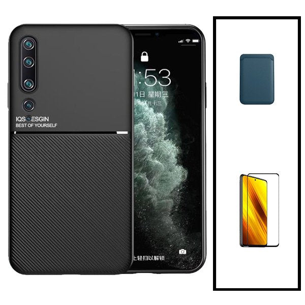 Kit Capa Magnetic Lux + Magnetic Wallet Azul + 5D Full Cover para Xiaomi Mi Note 10 Pro