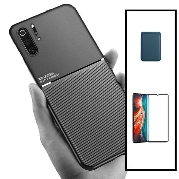 Kit Capa Magnetic Lux + Magnetic Wallet Azul + 5D Full Cover para Huawei P30 Pro New Edition