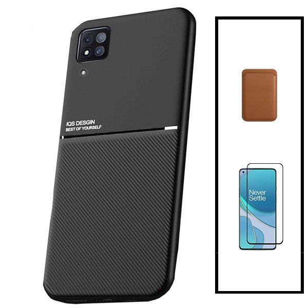 Kit Capa Magnetic Lux + Magnetic Wallet Castanho + 5D Full Cover para Huawei P40 Lite