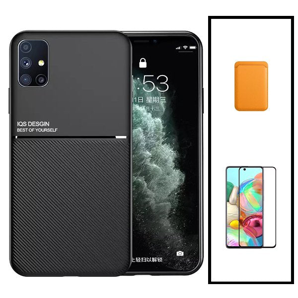 Kit Capa Magnetic Lux + Magnetic Wallet Laranja + 5D Full Cover para Samsung Galaxy A21s