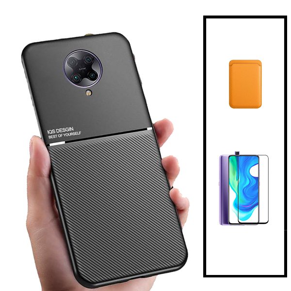 Kit Capa Magnetic Lux + Magnetic Wallet Laranja + 5D Full Cover para Xiaomi Redmi K30 Pro