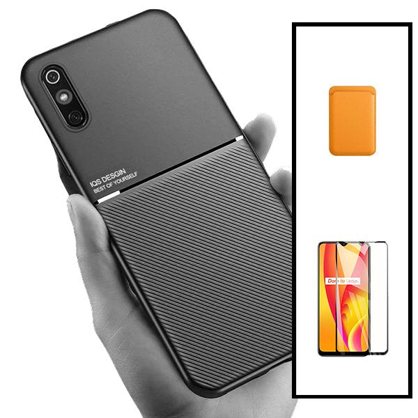 Kit Capa Magnetic Lux + Magnetic Wallet Laranja + 5D Full Cover para Xiaomi Redmi 9AT