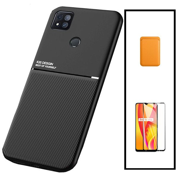 Kit Capa Magnetic Lux + Magnetic Wallet Laranja + 5D Full Cover para Xiaomi Redmi 9 Activ