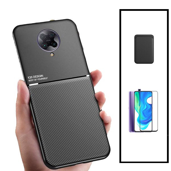 Kit Capa Magnetic Lux + Magnetic Wallet Preto + 5D Full Cover para Xiaomi Redmi K30 Pro