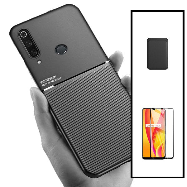 Kit Capa Magnetic Lux + Magnetic Wallet Preto + 5D Full Cover para Huawei P30 Lite New Edition