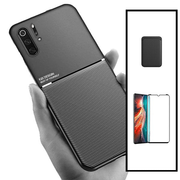 Kit Capa Magnetic Lux + Magnetic Wallet Preto + 5D Full Cover para Huawei P30 Pro New Edition