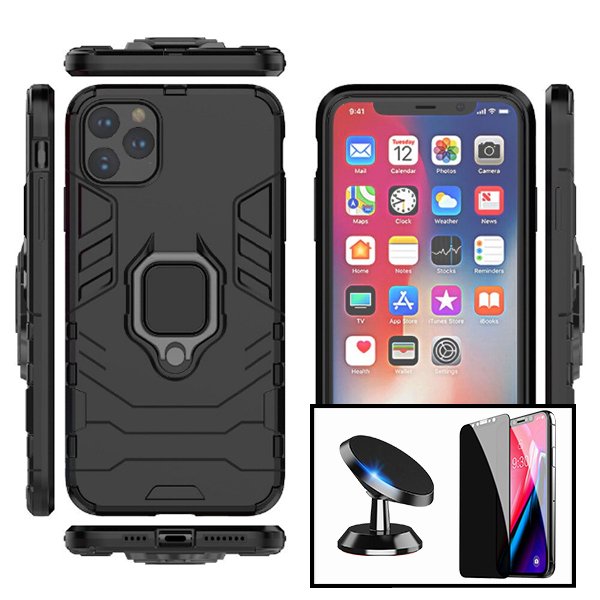 Kit Película 5D Anti-Spy + Capa 3X1 Military Defender + Suporte Magnético de Carro para Xiaomi Redmi Note 8 Pro