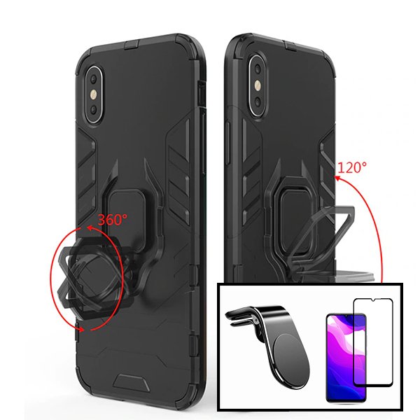Kit Vidro Premium Full Cover + Capa 3X1 Military Defender + Suporte Magnético L Safe Driving Carro para Xiaomi Redmi 9A Sport