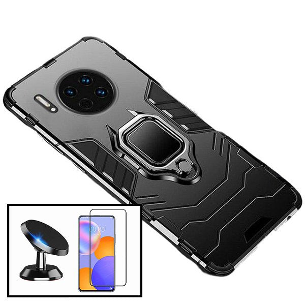 Kit Vidro Premium Full Cover + Capa 3X1 Military Defender + Suporte Magnético de Carro para Huawei Y9a
