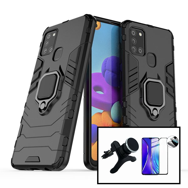 Kit Vidro Premium Full Cover + Capa 3X1 Military Defender + Suporte Magnético de Carro Reforçado para Samsung Galaxy M31