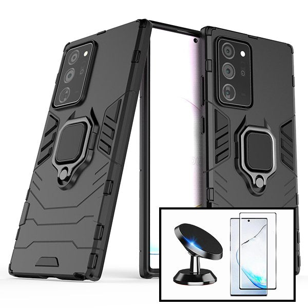 Kit Vidro Premium Full Cover + Capa 3X1 Military Defender + Suporte Magnético de Carro para Samsung Galaxy Note 20 Ultra