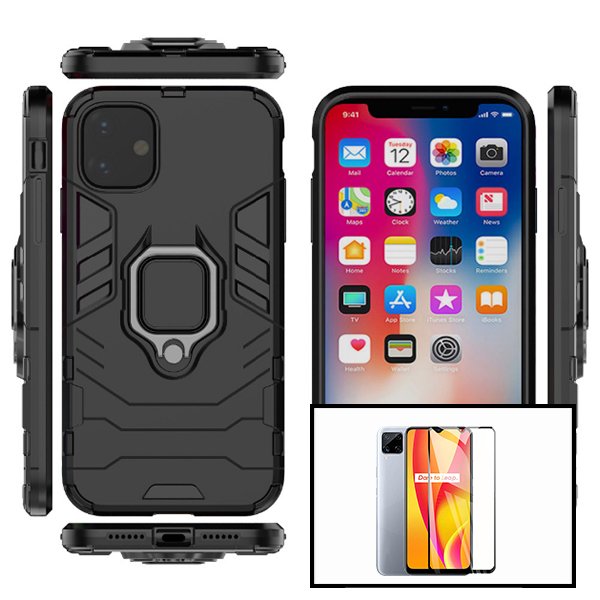 Kit Vidro Premium Full Cover + Capa 3X1 Military Defender para Xiaomi Redmi 9 Activ