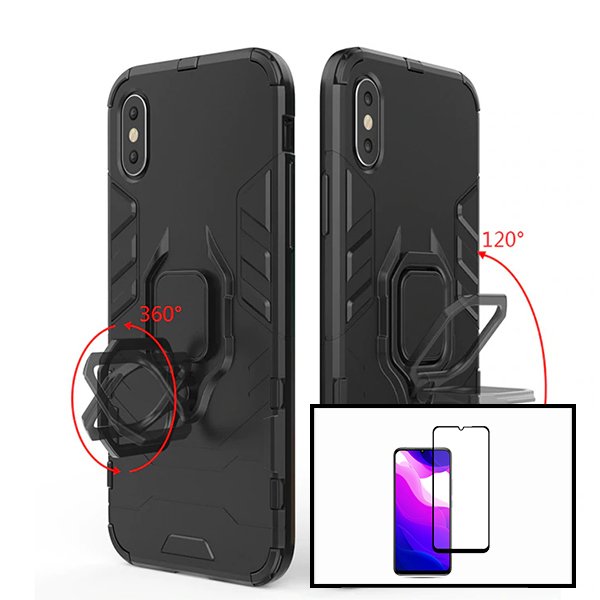 Kit Vidro Premium Full Cover + Capa 3X1 Military Defender para Xiaomi Redmi 9A
