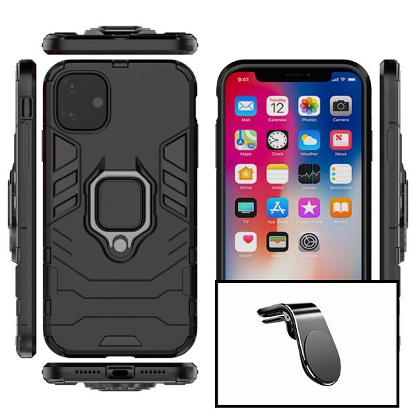 Kit Suporte Magnético L Safe Driving Carro + Capa 3X1 Military Defender para Xiaomi Redmi 9 Activ