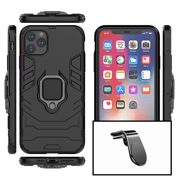 Kit Suporte Magnético L Safe Driving Carro + Capa 3X1 Military Defender para Apple iPhone 12 Pro
