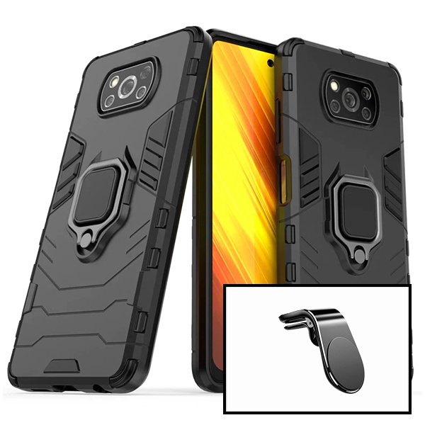 Kit Suporte Magnético L Safe Driving Carro + Capa Military Defender para Xiaomi Poco X3 Pro
